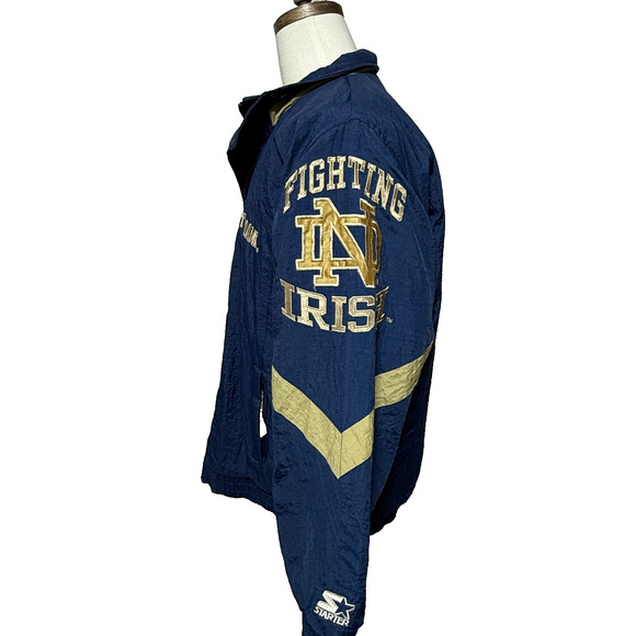 Vintage Notre Dame Starter Jacket Mens Large Blue Gold Quilted Fighting Irish - Picture 4 of 12
